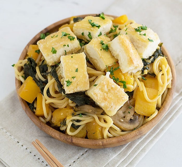 Butternut Squash And Kale Lo Mein With Crispy Tofu
