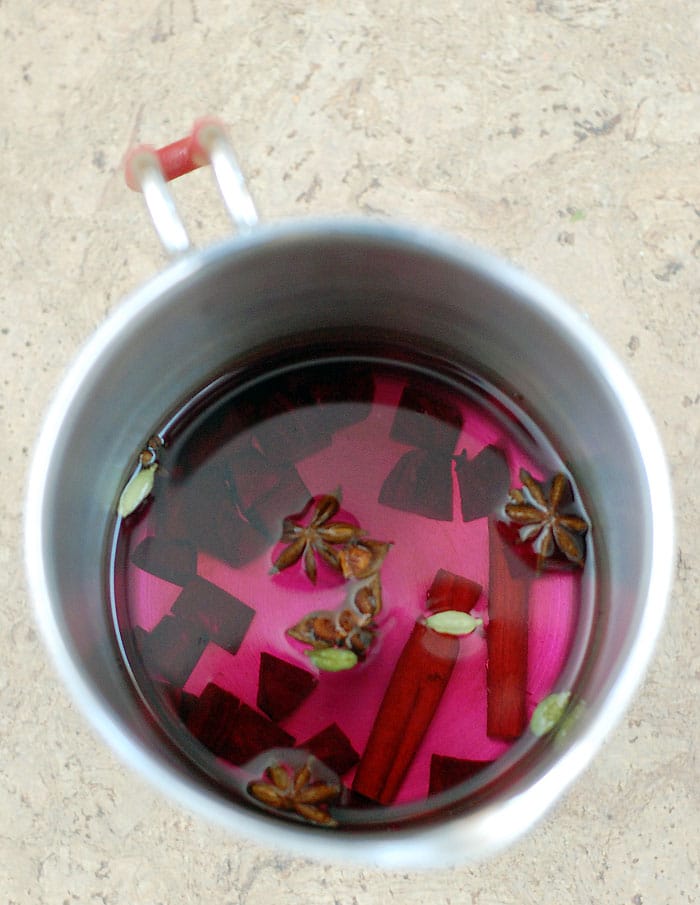 Iced Thai Tea Concentrate colored with beets and infused with spices