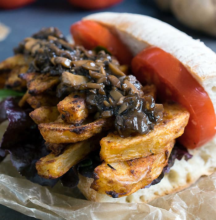 Cajun French Fry Po' Boy with Vegan Mushroom Gravy