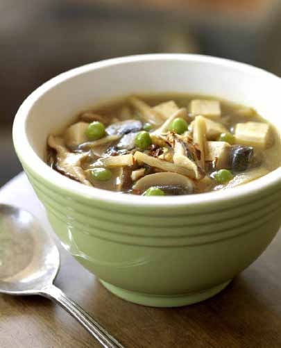 Slow Cooker Vegan Hot and Sour Soup Vegan hot and sour soup with tofu in a green bowl